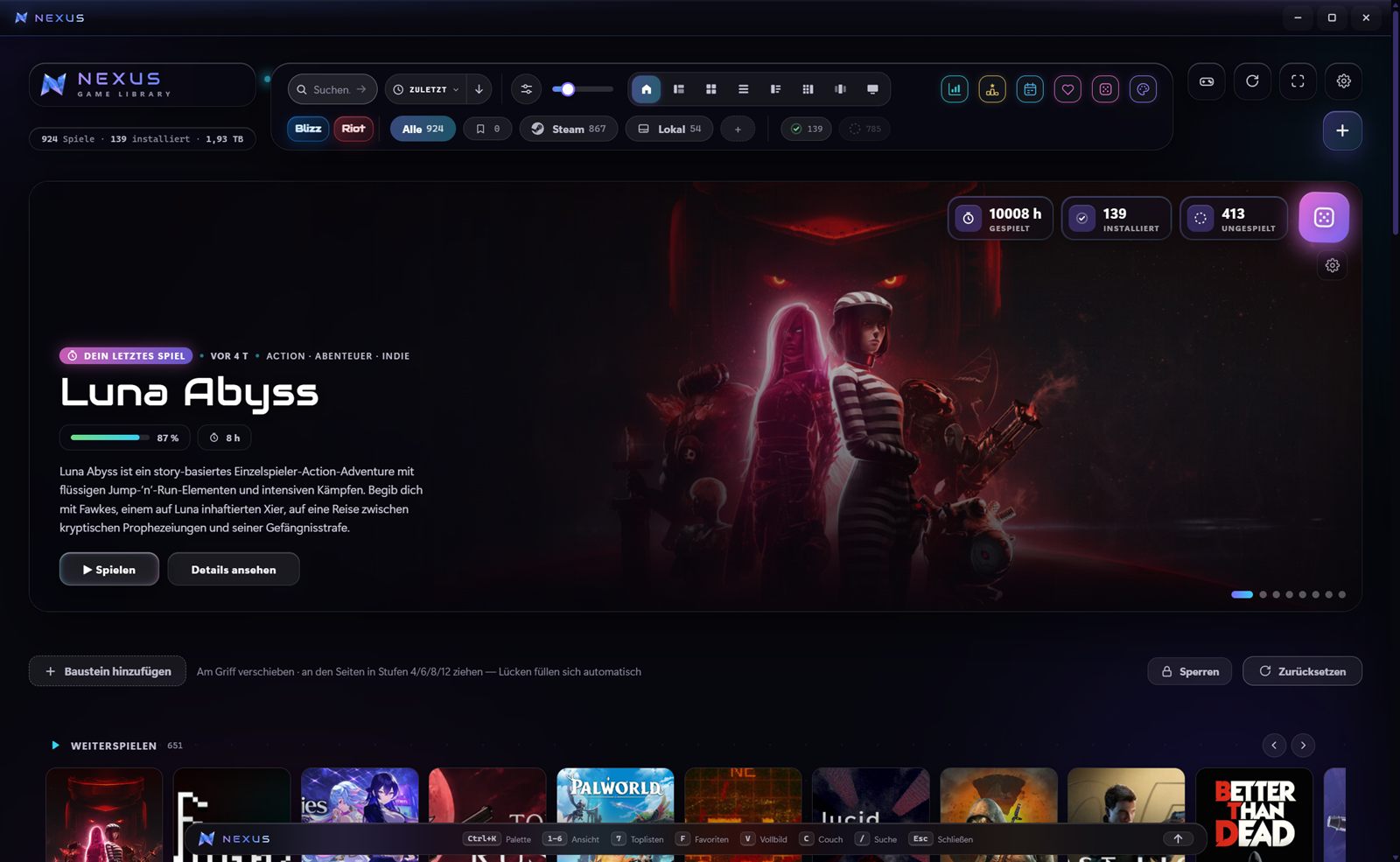 NEXUS Home mit Hero und Weiter-spielen-Leiste